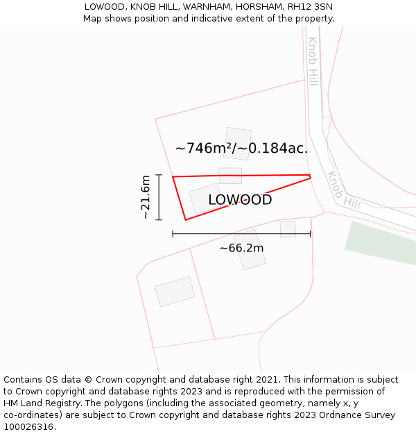 LOWOOD, KNOB HILL, WARNHAM, HORSHAM, RH12 3SN: Plot and title map