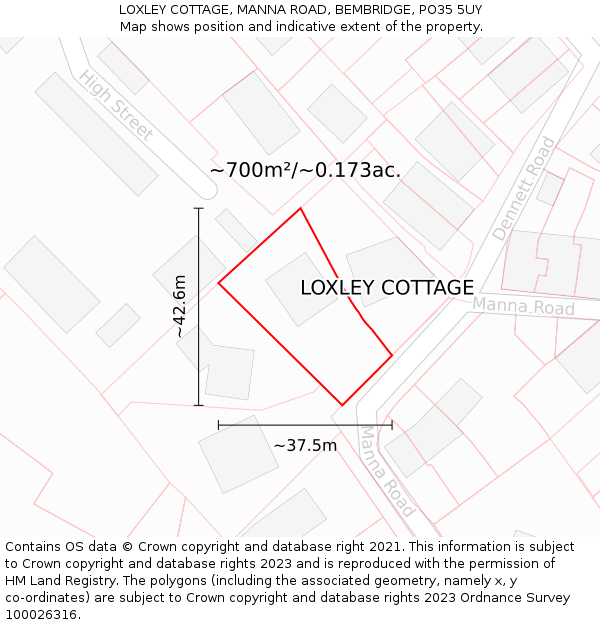 LOXLEY COTTAGE, MANNA ROAD, BEMBRIDGE, PO35 5UY: Plot and title map