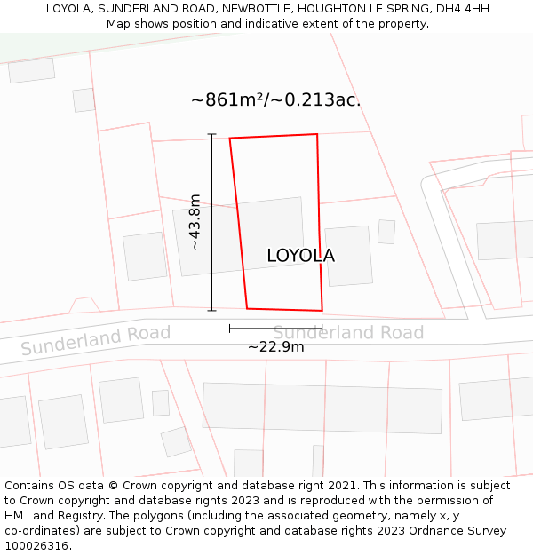 LOYOLA, SUNDERLAND ROAD, NEWBOTTLE, HOUGHTON LE SPRING, DH4 4HH: Plot and title map
