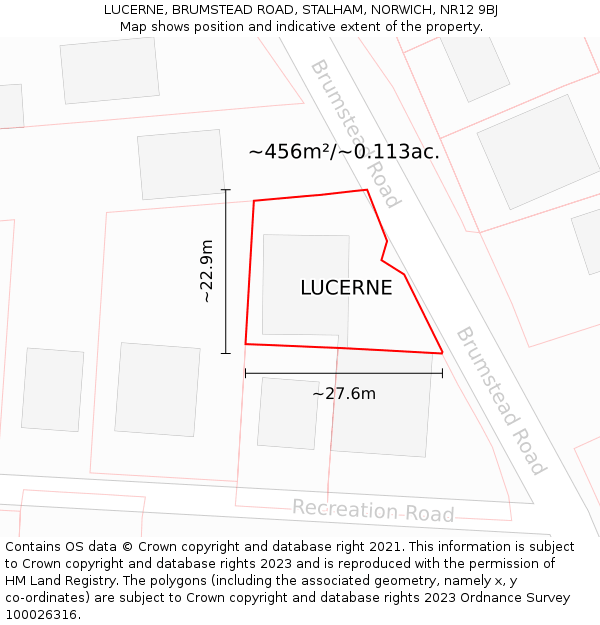 LUCERNE, BRUMSTEAD ROAD, STALHAM, NORWICH, NR12 9BJ: Plot and title map