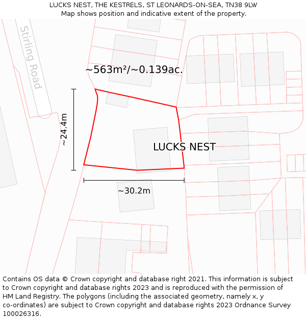 LUCKS NEST, THE KESTRELS, ST LEONARDS-ON-SEA, TN38 9LW: Plot and title map