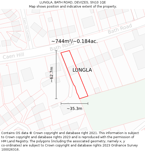 LUNGLA, BATH ROAD, DEVIZES, SN10 1QE: Plot and title map