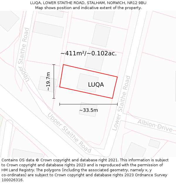 LUQA, LOWER STAITHE ROAD, STALHAM, NORWICH, NR12 9BU: Plot and title map