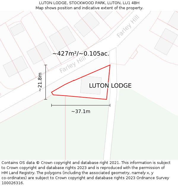 LUTON LODGE, STOCKWOOD PARK, LUTON, LU1 4BH: Plot and title map