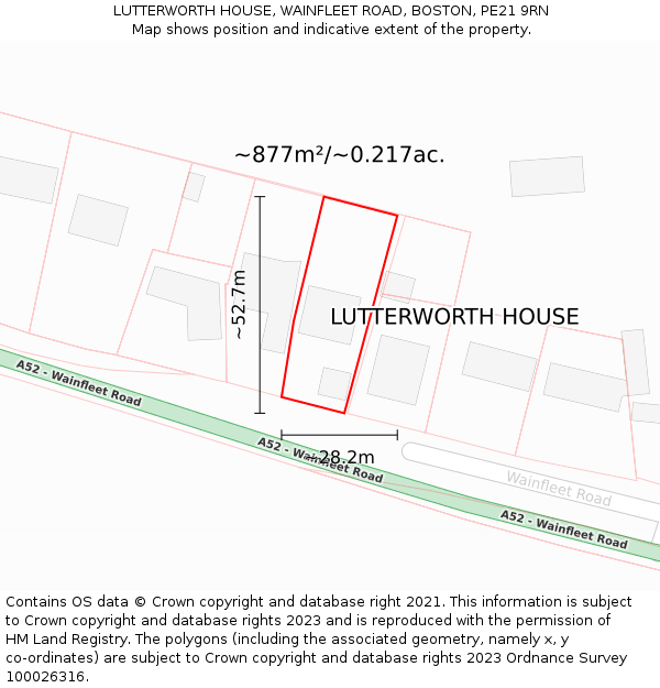 LUTTERWORTH HOUSE, WAINFLEET ROAD, BOSTON, PE21 9RN: Plot and title map