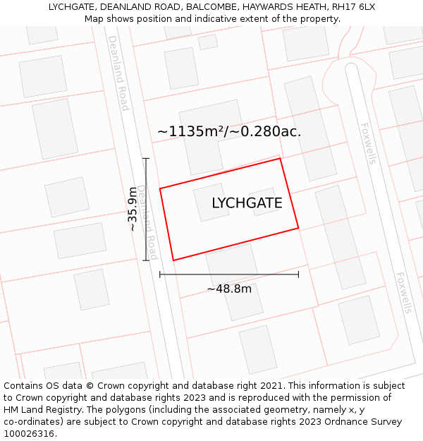 LYCHGATE, DEANLAND ROAD, BALCOMBE, HAYWARDS HEATH, RH17 6LX: Plot and title map
