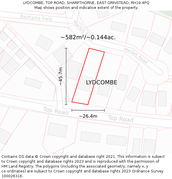 LYDCOMBE, TOP ROAD, SHARPTHORNE, EAST GRINSTEAD, RH19 4PQ: Plot and title map
