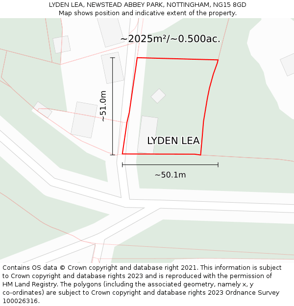 LYDEN LEA, NEWSTEAD ABBEY PARK, NOTTINGHAM, NG15 8GD: Plot and title map