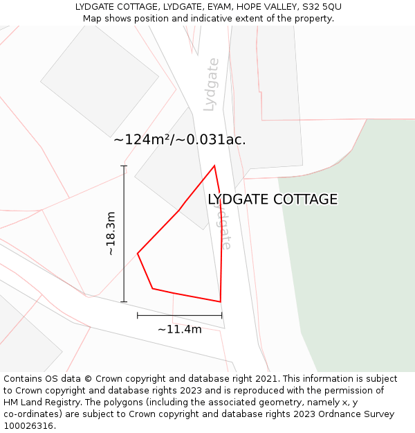 LYDGATE COTTAGE, LYDGATE, EYAM, HOPE VALLEY, S32 5QU: Plot and title map