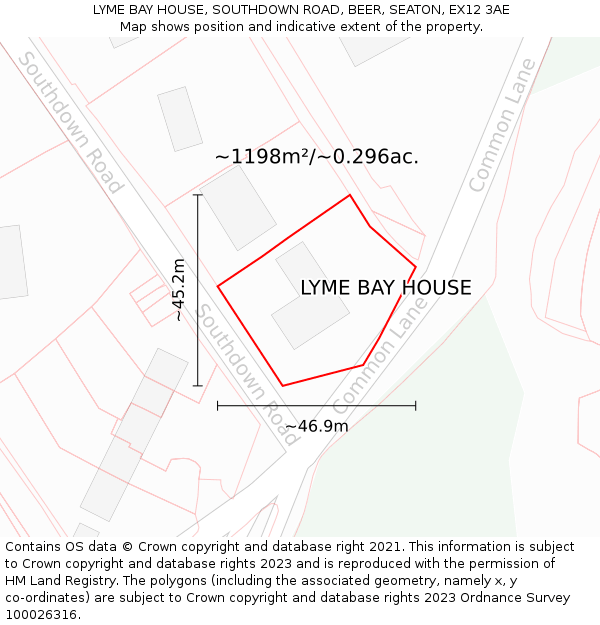 LYME BAY HOUSE, SOUTHDOWN ROAD, BEER, SEATON, EX12 3AE: Plot and title map