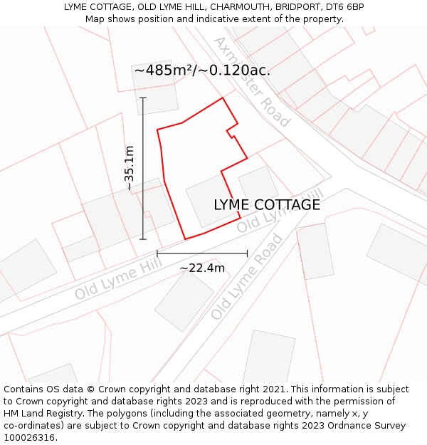 LYME COTTAGE, OLD LYME HILL, CHARMOUTH, BRIDPORT, DT6 6BP: Plot and title map