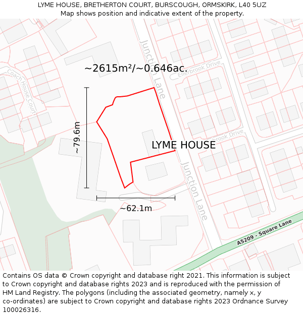 LYME HOUSE, BRETHERTON COURT, BURSCOUGH, ORMSKIRK, L40 5UZ: Plot and title map