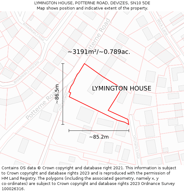 LYMINGTON HOUSE, POTTERNE ROAD, DEVIZES, SN10 5DE: Plot and title map