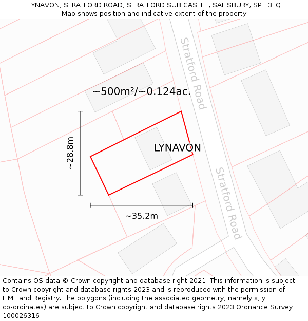 LYNAVON, STRATFORD ROAD, STRATFORD SUB CASTLE, SALISBURY, SP1 3LQ: Plot and title map