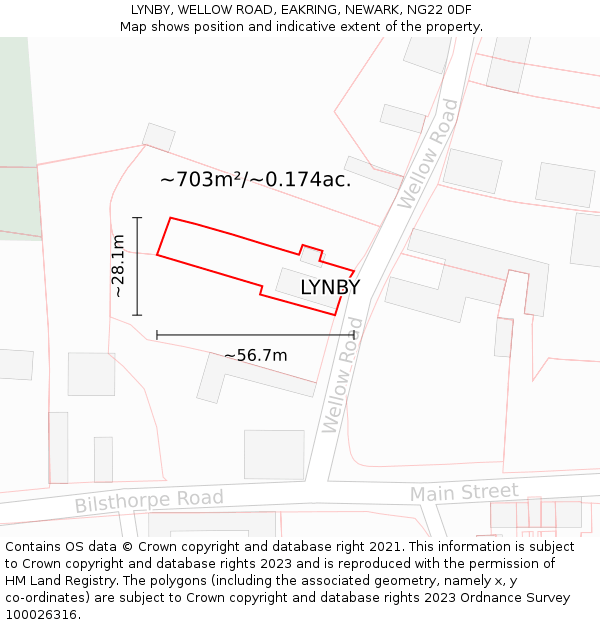 LYNBY, WELLOW ROAD, EAKRING, NEWARK, NG22 0DF: Plot and title map