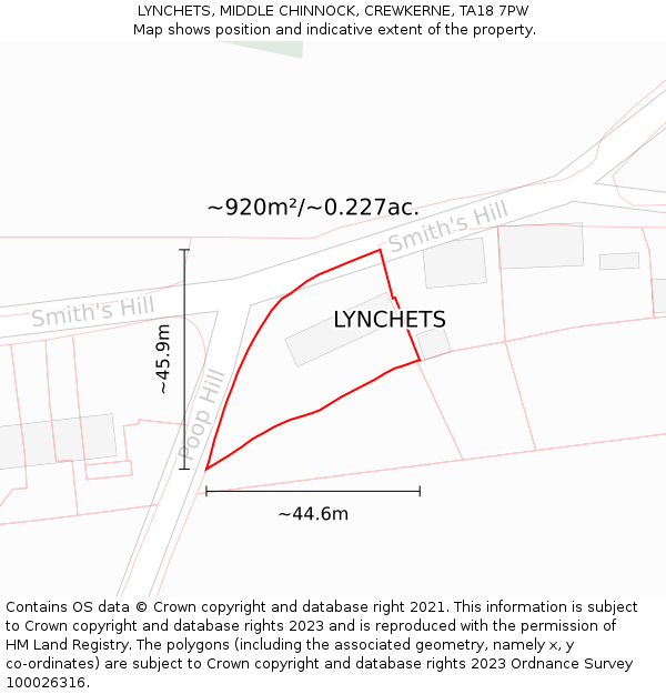 LYNCHETS, MIDDLE CHINNOCK, CREWKERNE, TA18 7PW: Plot and title map