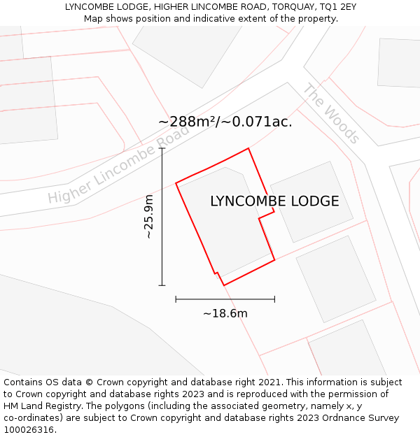 LYNCOMBE LODGE, HIGHER LINCOMBE ROAD, TORQUAY, TQ1 2EY: Plot and title map