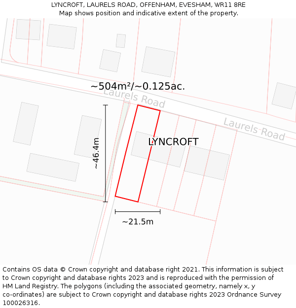 LYNCROFT, LAURELS ROAD, OFFENHAM, EVESHAM, WR11 8RE: Plot and title map