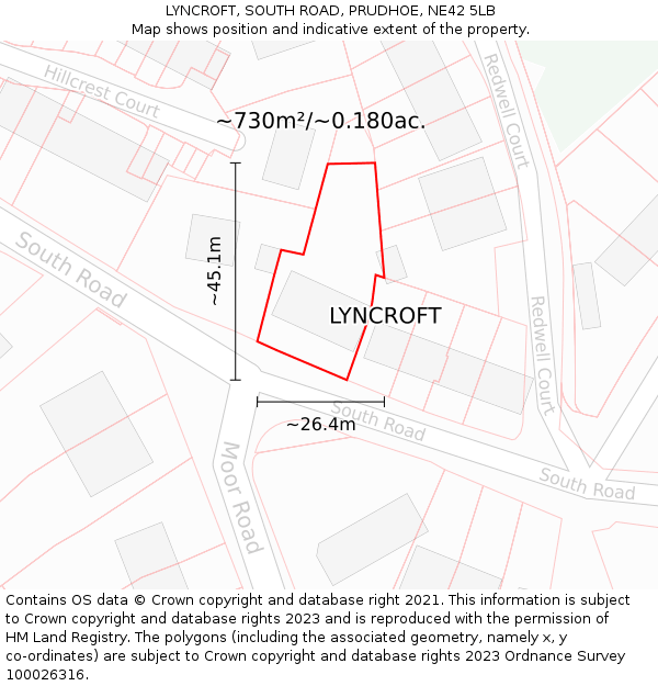 LYNCROFT, SOUTH ROAD, PRUDHOE, NE42 5LB: Plot and title map