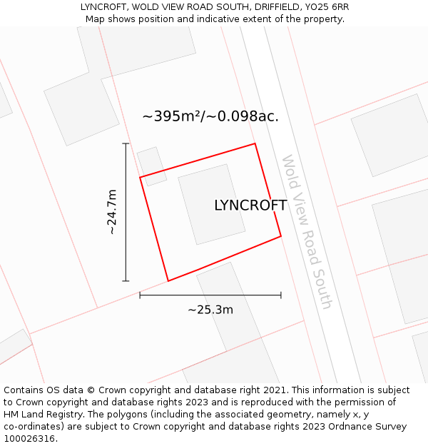 LYNCROFT, WOLD VIEW ROAD SOUTH, DRIFFIELD, YO25 6RR: Plot and title map