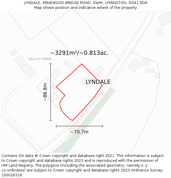 LYNDALE, ARNEWOOD BRIDGE ROAD, SWAY, LYMINGTON, SO41 6DA: Plot and title map