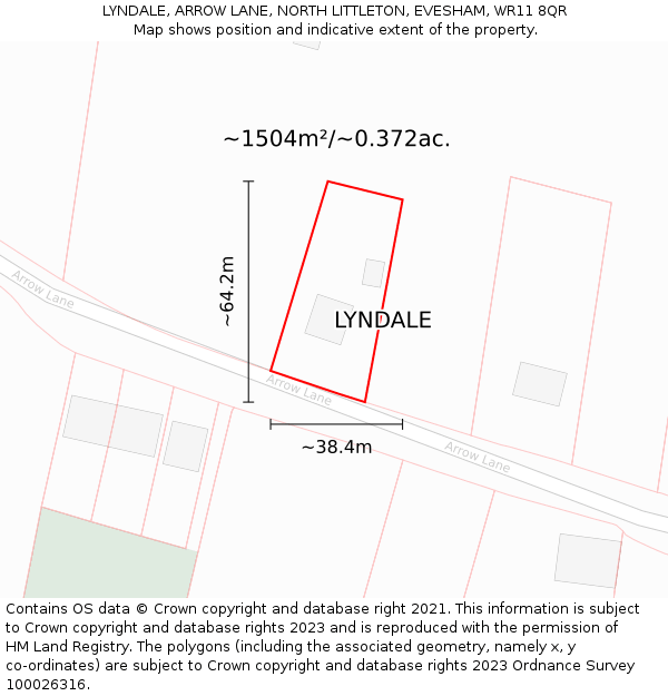 LYNDALE, ARROW LANE, NORTH LITTLETON, EVESHAM, WR11 8QR: Plot and title map