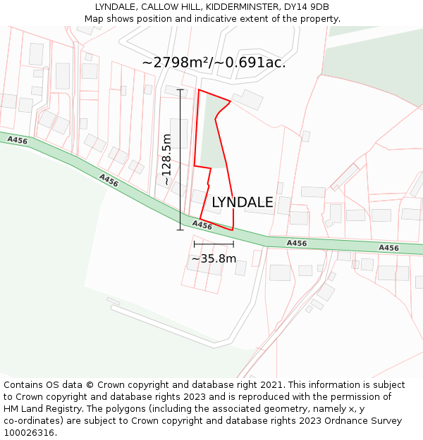 LYNDALE, CALLOW HILL, KIDDERMINSTER, DY14 9DB: Plot and title map