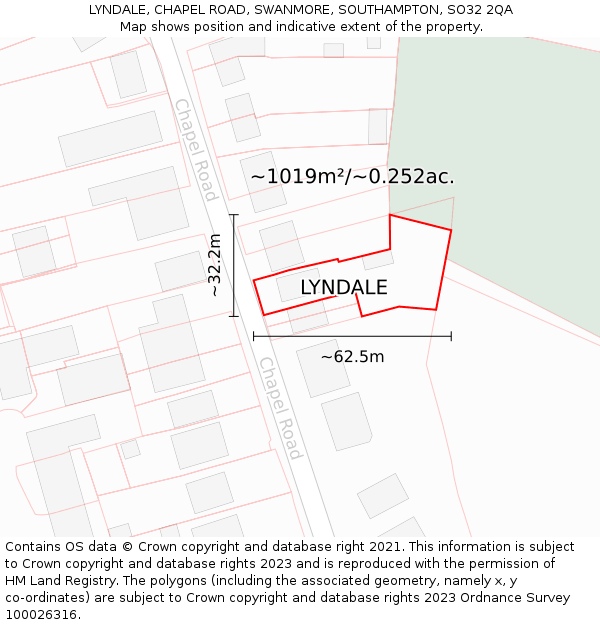LYNDALE, CHAPEL ROAD, SWANMORE, SOUTHAMPTON, SO32 2QA: Plot and title map
