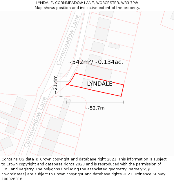 LYNDALE, CORNMEADOW LANE, WORCESTER, WR3 7PW: Plot and title map