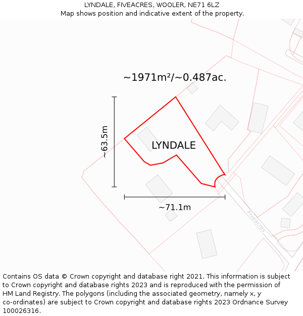 LYNDALE, FIVEACRES, WOOLER, NE71 6LZ: Plot and title map