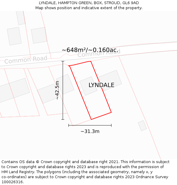 LYNDALE, HAMPTON GREEN, BOX, STROUD, GL6 9AD: Plot and title map