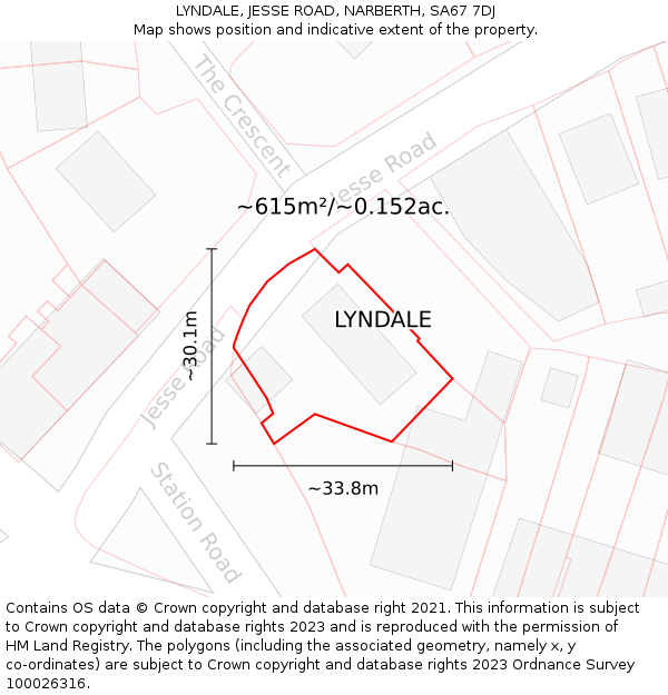 LYNDALE, JESSE ROAD, NARBERTH, SA67 7DJ: Plot and title map