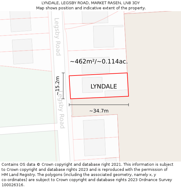 LYNDALE, LEGSBY ROAD, MARKET RASEN, LN8 3DY: Plot and title map