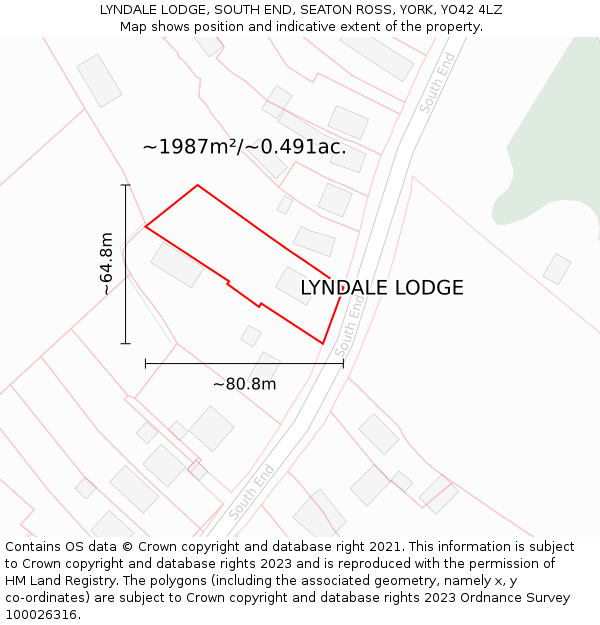 LYNDALE LODGE, SOUTH END, SEATON ROSS, YORK, YO42 4LZ: Plot and title map