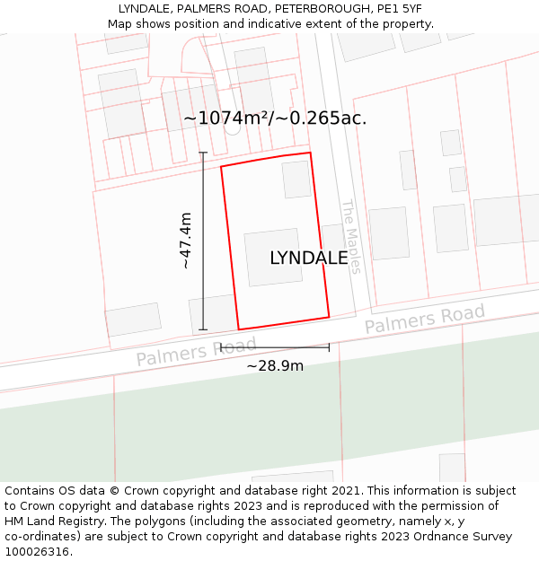 LYNDALE, PALMERS ROAD, PETERBOROUGH, PE1 5YF: Plot and title map