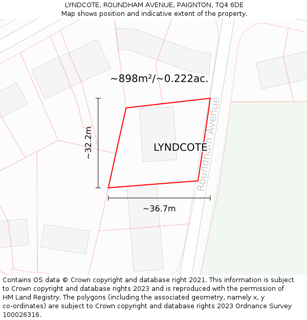 LYNDCOTE, ROUNDHAM AVENUE, PAIGNTON, TQ4 6DE: Plot and title map