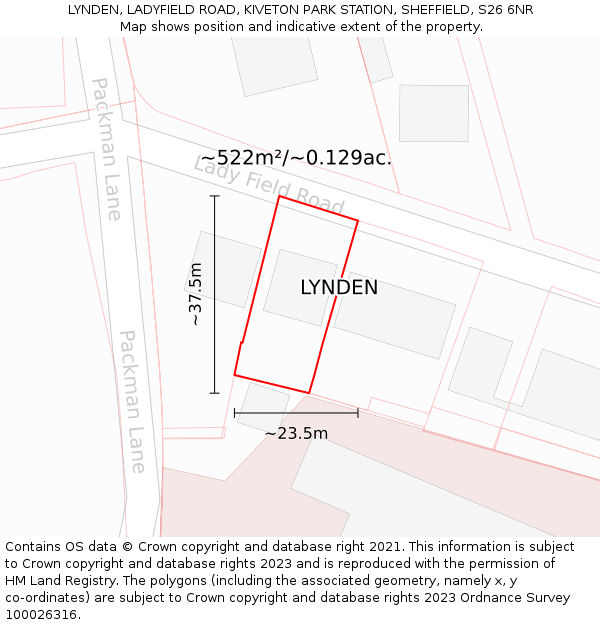 LYNDEN, LADYFIELD ROAD, KIVETON PARK STATION, SHEFFIELD, S26 6NR: Plot and title map