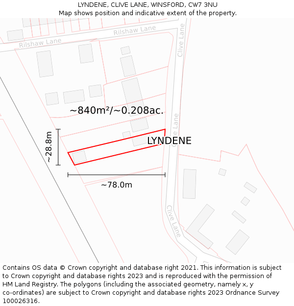 LYNDENE, CLIVE LANE, WINSFORD, CW7 3NU: Plot and title map