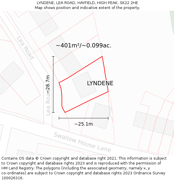 LYNDENE, LEA ROAD, HAYFIELD, HIGH PEAK, SK22 2HE: Plot and title map