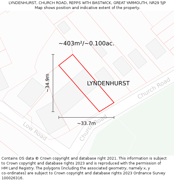 LYNDENHURST, CHURCH ROAD, REPPS WITH BASTWICK, GREAT YARMOUTH, NR29 5JP: Plot and title map