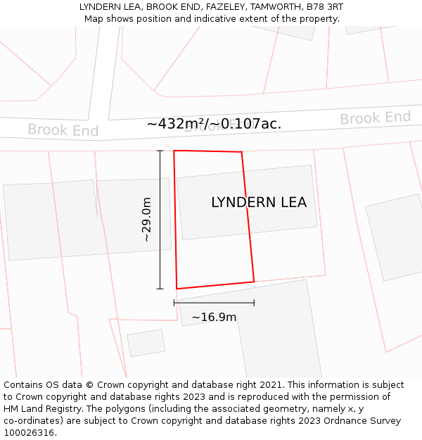 LYNDERN LEA, BROOK END, FAZELEY, TAMWORTH, B78 3RT: Plot and title map