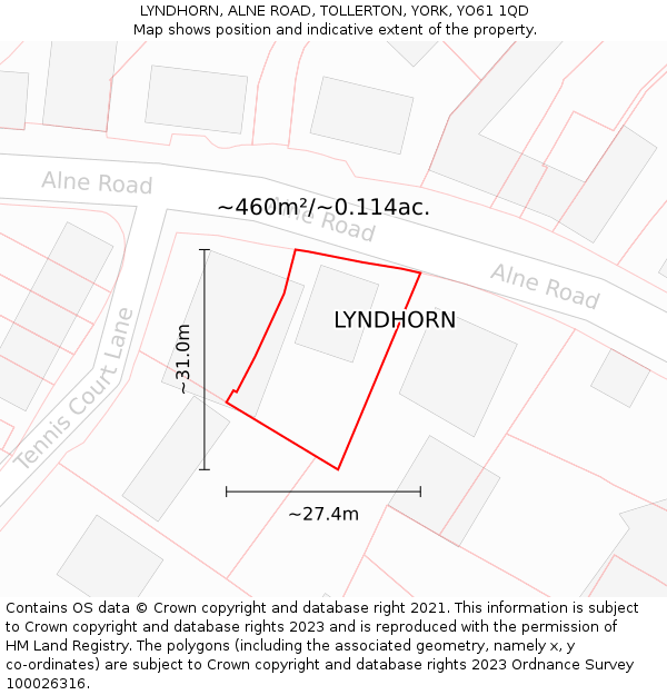 LYNDHORN, ALNE ROAD, TOLLERTON, YORK, YO61 1QD: Plot and title map
