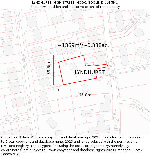 LYNDHURST, HIGH STREET, HOOK, GOOLE, DN14 5NU: Plot and title map