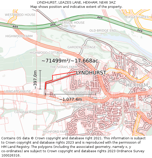 LYNDHURST, LEAZES LANE, HEXHAM, NE46 3AZ: Plot and title map