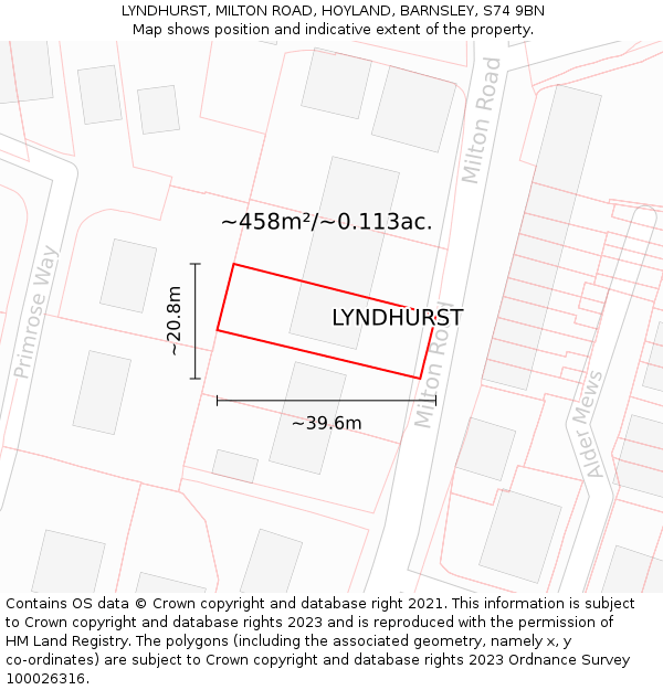 LYNDHURST, MILTON ROAD, HOYLAND, BARNSLEY, S74 9BN: Plot and title map