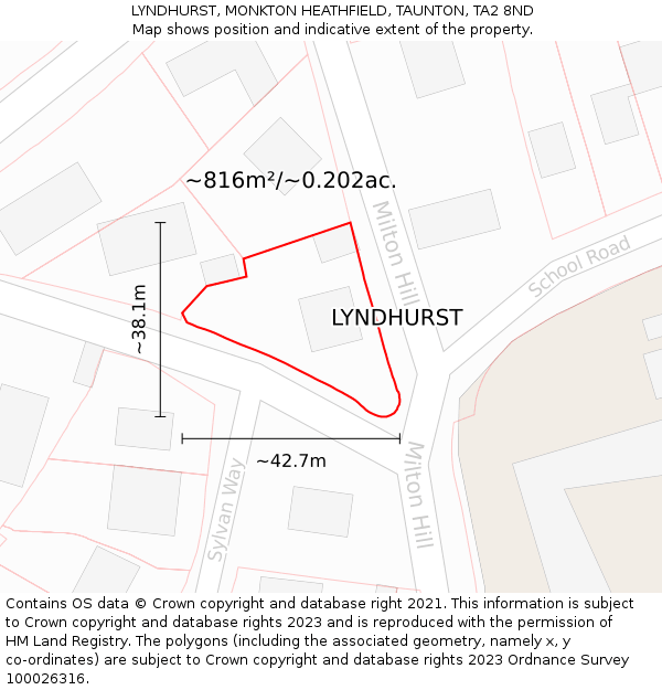 LYNDHURST, MONKTON HEATHFIELD, TAUNTON, TA2 8ND: Plot and title map