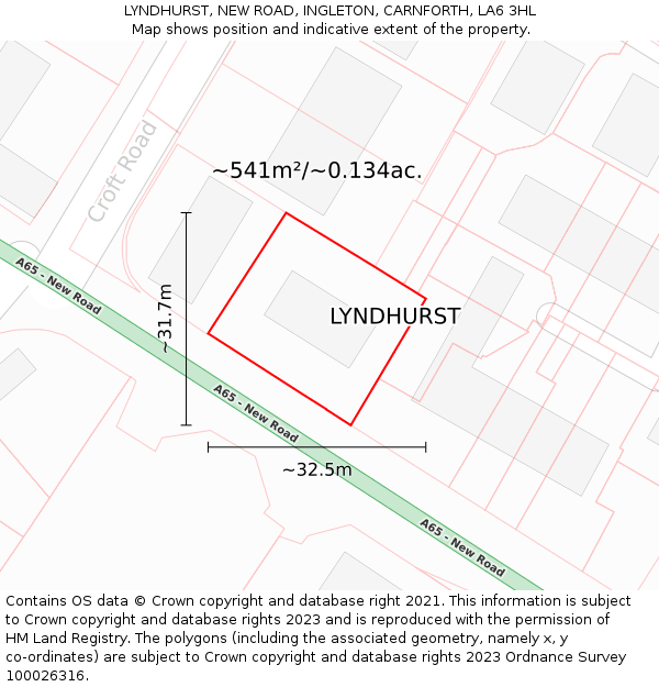 LYNDHURST, NEW ROAD, INGLETON, CARNFORTH, LA6 3HL: Plot and title map