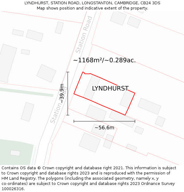 LYNDHURST, STATION ROAD, LONGSTANTON, CAMBRIDGE, CB24 3DS: Plot and title map