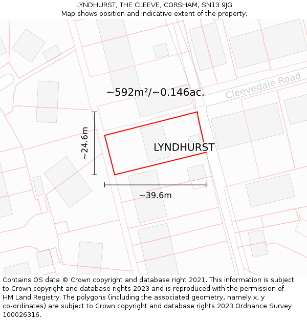 LYNDHURST, THE CLEEVE, CORSHAM, SN13 9JG: Plot and title map