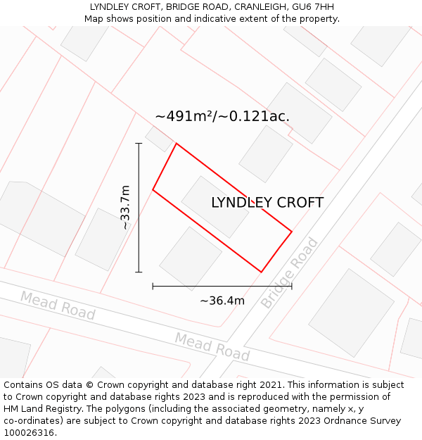 LYNDLEY CROFT, BRIDGE ROAD, CRANLEIGH, GU6 7HH: Plot and title map